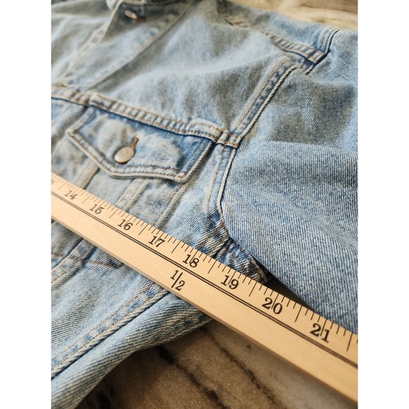 Earth Division Vintage Denim Jacket Cropped Light Wash Casual Womens - Picture 8 of 11